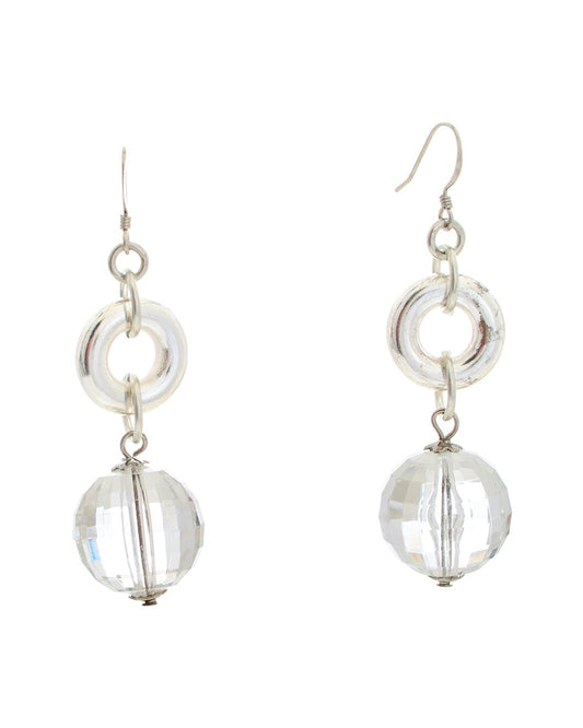 silver ring- faceted crystal drop fishhook top pierced earring