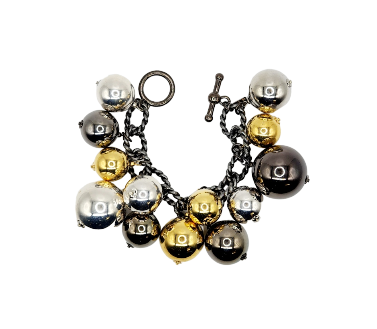 Polished Gold Silver & Gunmetal Ball Bracelet
