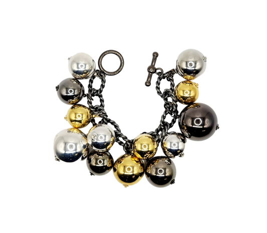 Polished Gold Silver & Gunmetal Ball Bracelet