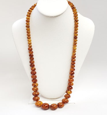 36" Amber with brown spots graduated bead necklace