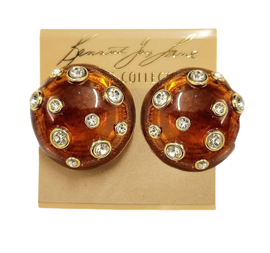 30mm Tortoise Domed with Crystal Gold Clip Earring