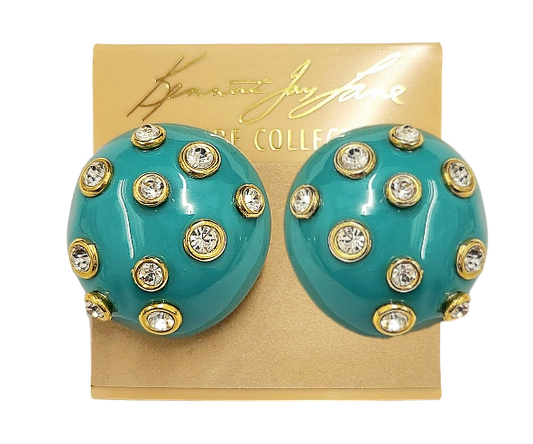 30mm Turquoise Domed with Crystal Gold Clip Earring
