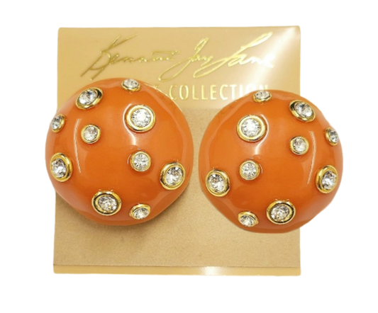 30mm Coral Domed with Crystal Gold Clip Earring