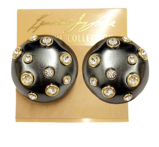 30mm Grey Pearl Domed with Crystal Gold Clip Earring