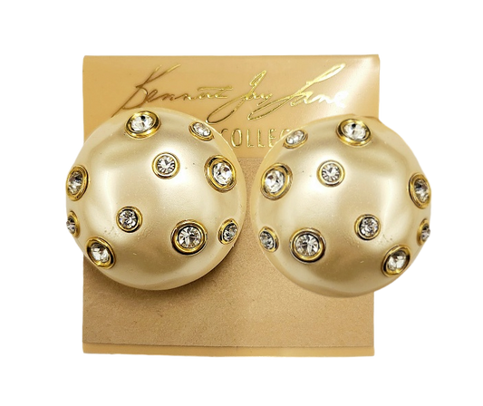 30mm Pearl Domed with Crystal Gold Clip Earring