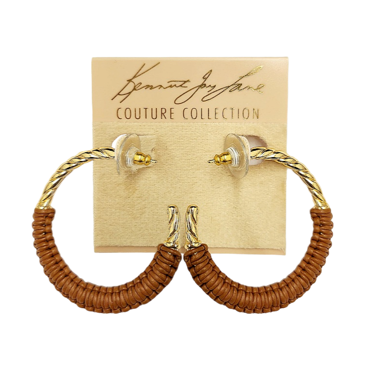 Brown Leather Hoop Earring