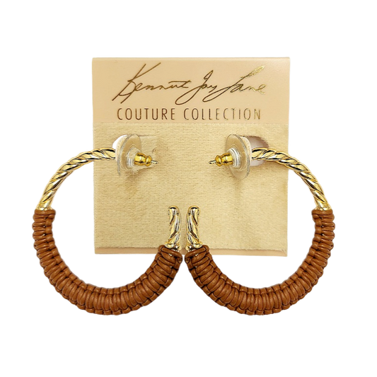 Brown Leather Hoop Earring