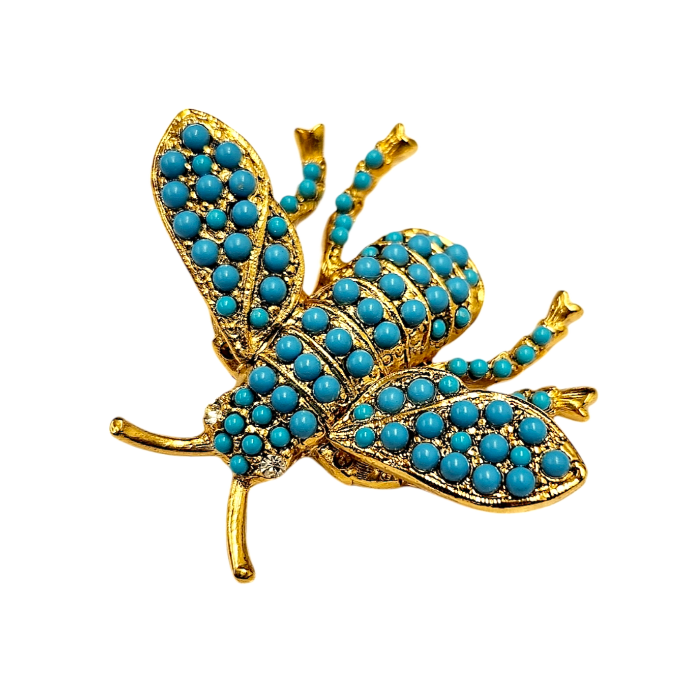 Light Antique Gold Turquoise Bee Pin