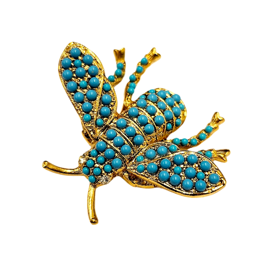 Light Antique Gold Turquoise Bee Pin