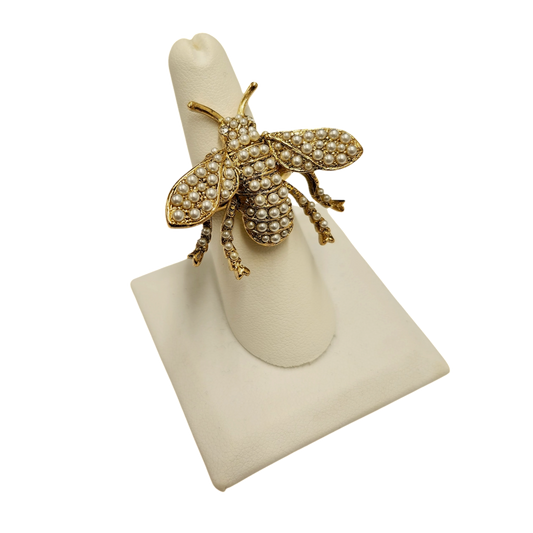 Antique Gold Pearl Bee Ring