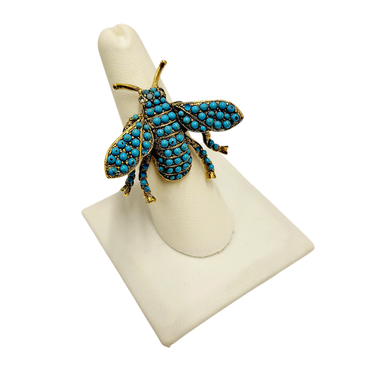 Antique Gold Turquoise Bee Ring