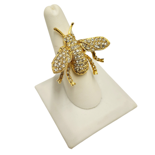 Gold Crystal Bee Ring