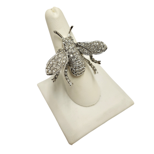Silver Crystal Bee Ring