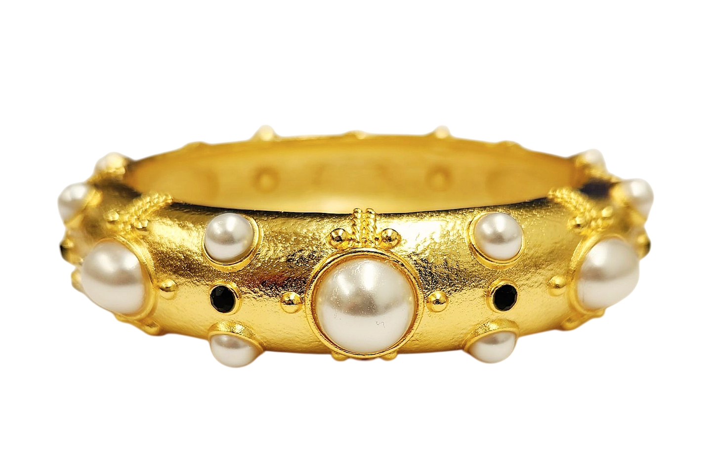 Pearl Cabochons & Jet Hinged Bracelet