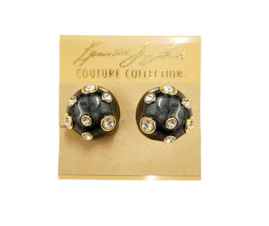 19mm Grey Pearl Domed with Crystal Gold Clip Earring