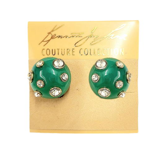 19mm Jade Domed with Crystal Gold Clip Earring