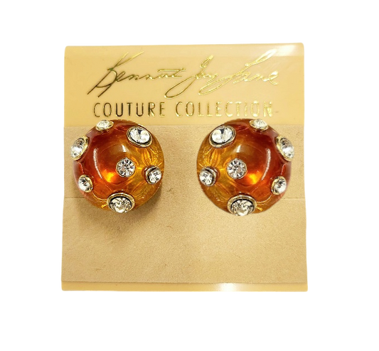 19mm Tortoise Domed with Crystal Gold Clip Earring