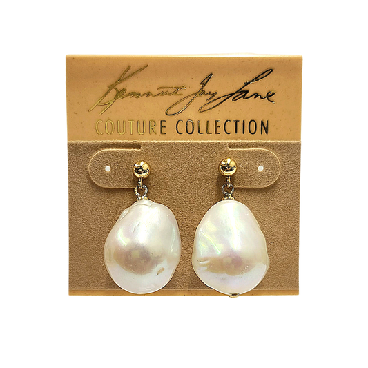 Gold Ball with White Baroque Pearl Earring