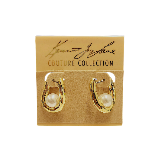 U Shaped with Pearl Center Hoop Earring
