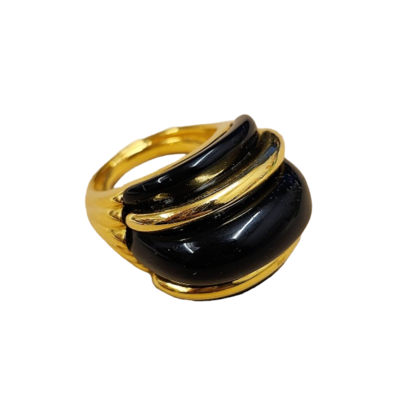 Black and Gold Ribs Dome Ring