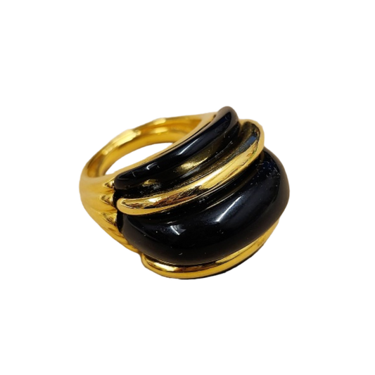 Black and Gold Ribs Dome Ring