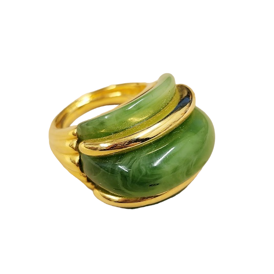 Jade and Gold Ribs Dome Ring