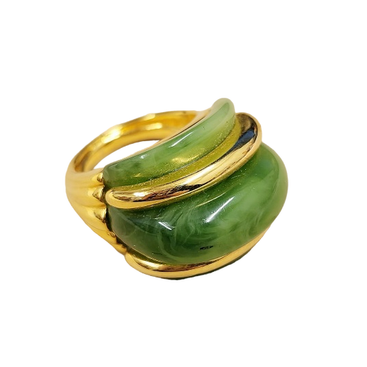 Jade and Gold Ribs Dome Ring