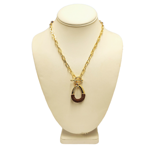 Gold with Brown Leather Necklace