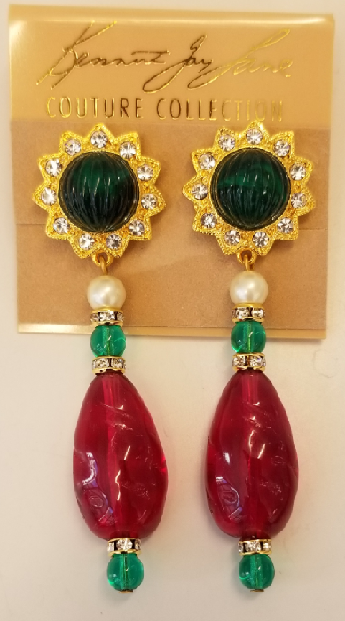 Gold and Crystal Emerald Top Ruby Drop Clip Earring