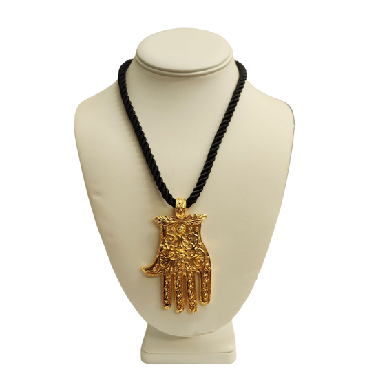 18" Black Rope with Gold Hand Pendant Necklace