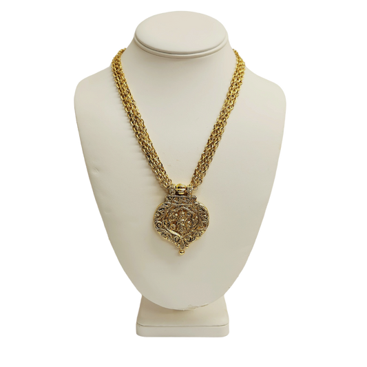 18" 3 Row Gold Chain with Light Antique Gold Pendant Necklace