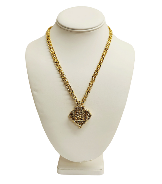 18" 2 Row Gold Chain with Light Antique Gold Pendant Necklace