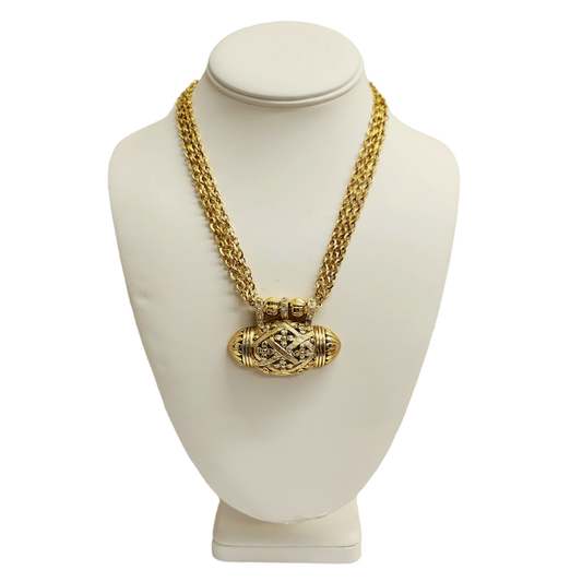 18" 3 Row Gold Chain with Light Antique Gold Pendant Necklace