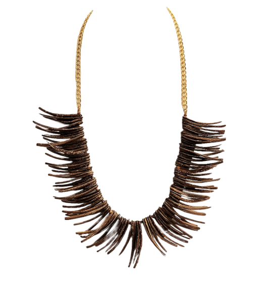 30" gold chain with brown wood necklace