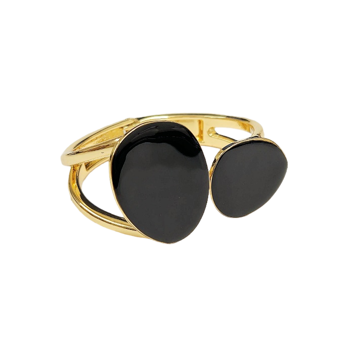 Black Enamel Kidney Shaped Open Cuff