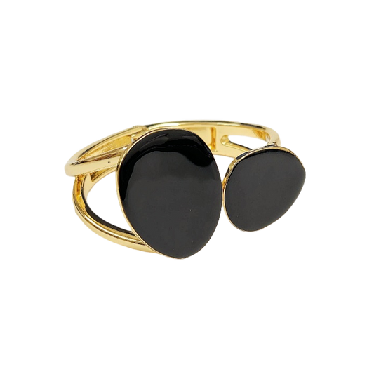 Black Enamel Kidney Shaped Open Cuff