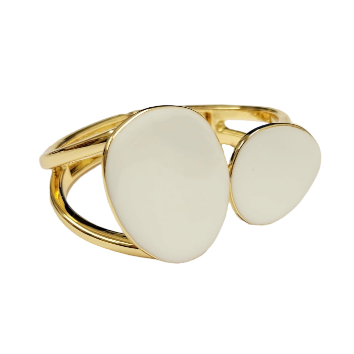 White Enamel Kidney Shaped Open Cuff