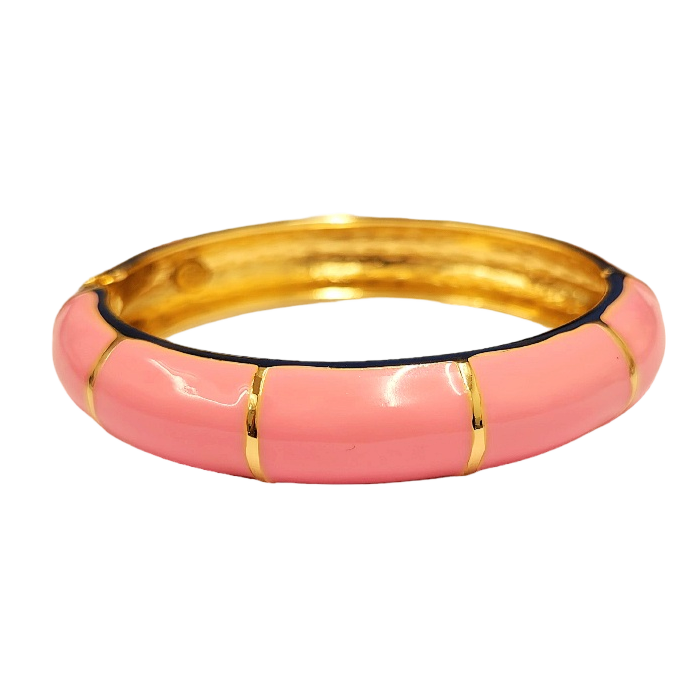 Gold with Pink Enamel Bangle