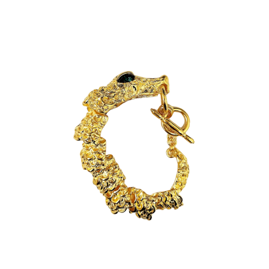 8" Gold Dragon with Emerald Eyes Toggle Clasp Bracelet