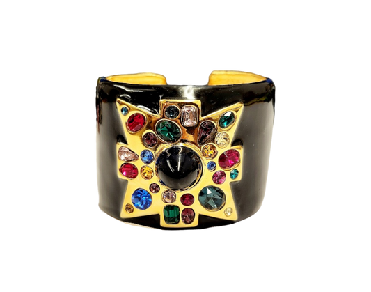 Black Maltese Cross with Multi Dark Gems & Sapphire Hinged Cuff