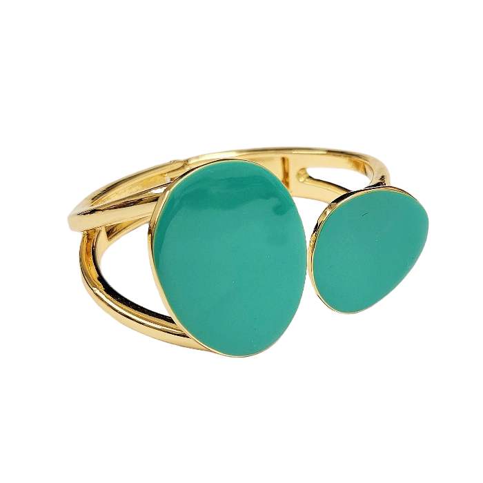 Turquoise Enamel Kidney Shaped Open Cuff