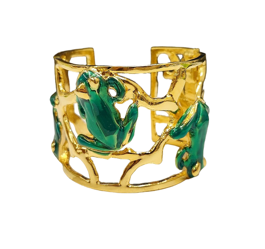 Green Frog Hinged Cuff Bracelet