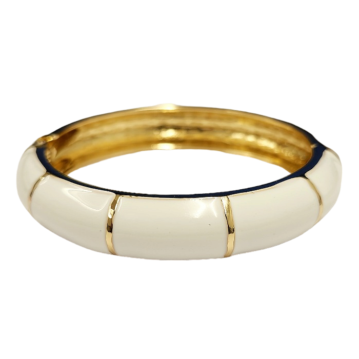 Gold with White Enamel Bangle