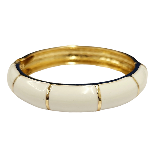 Gold with White Enamel Bangle