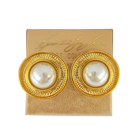 Gold with Pearl Button Earring