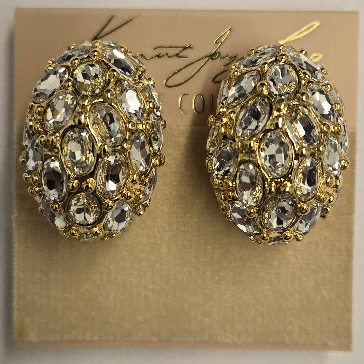 Gold Crystal Domed Clip Earring