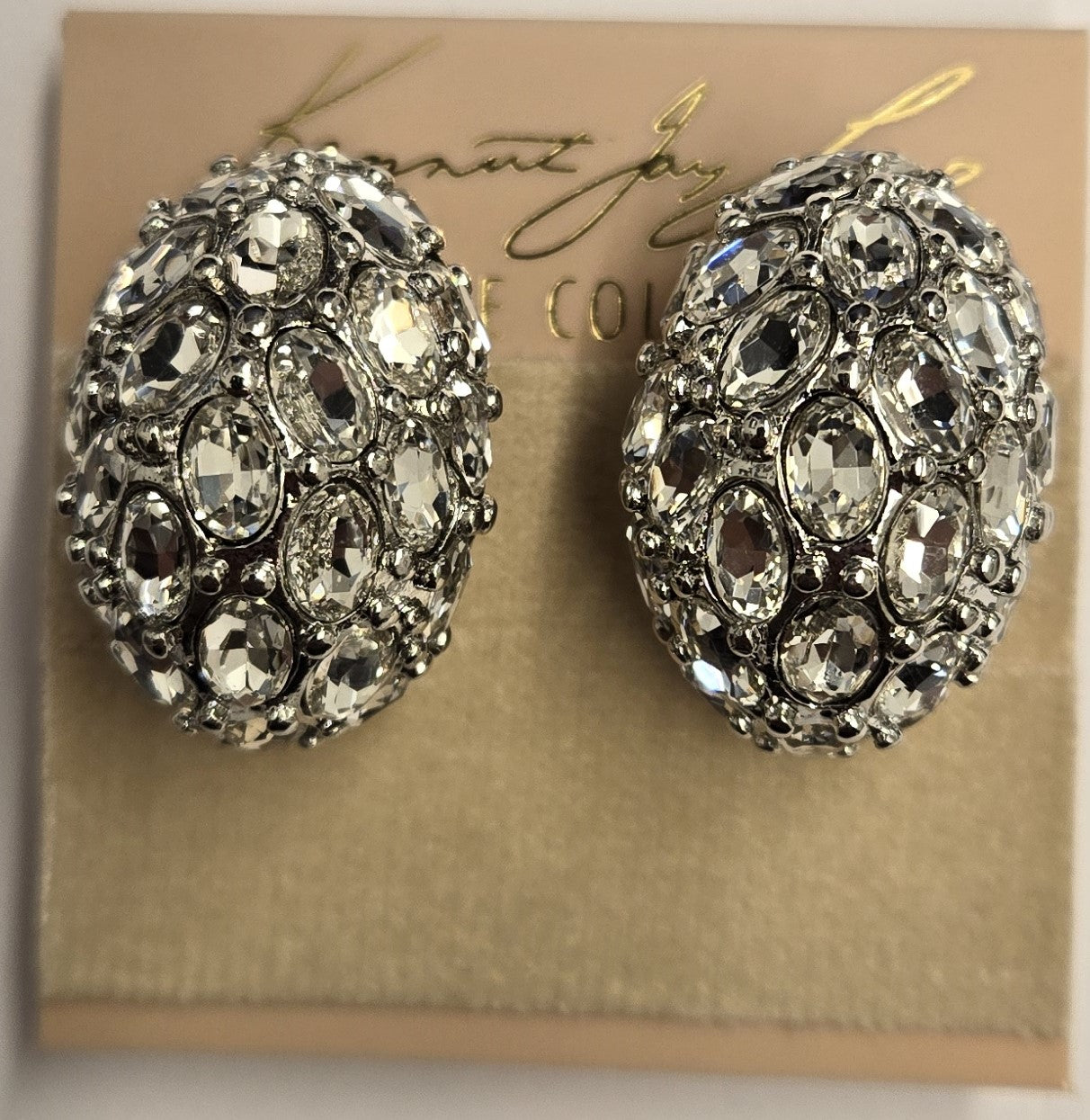 Silver Crystal Domed Clip Earring
