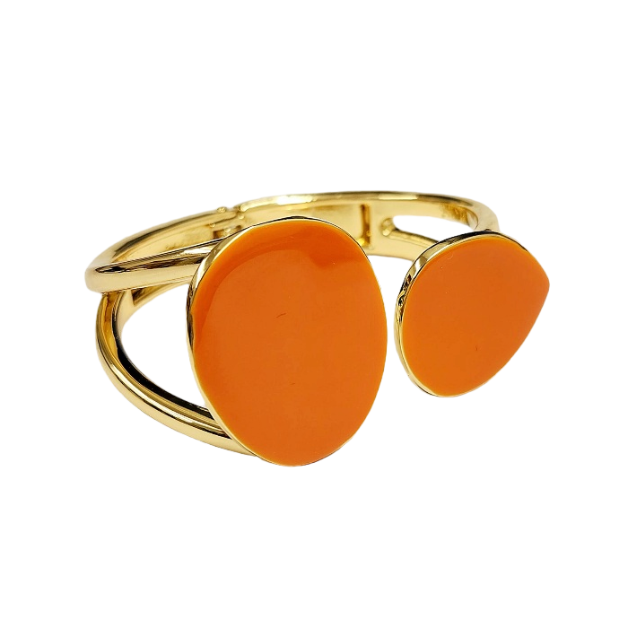 Coral Enamel Kidney Shaped Open Cuff