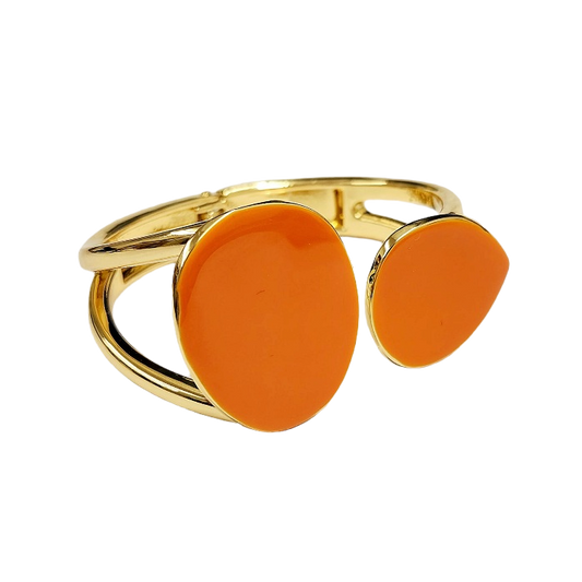 Coral Enamel Kidney Shaped Open Cuff