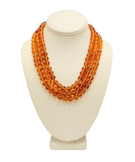 18" 3 row amber glass bead layer necklace